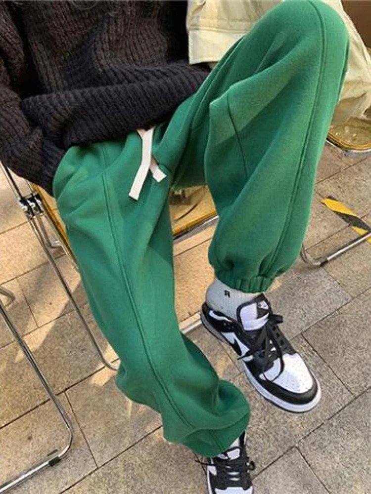Spring Green Sports Pants Womens High-waisted Loose Leggings Thickened Casual Pants Trousers Women 241223