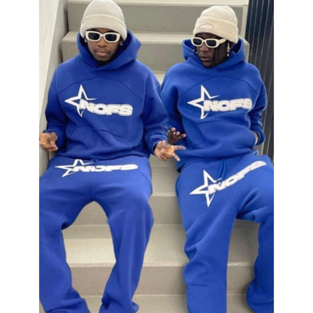 Men's Wear Loose Fitting Suit Trendy Pocket Hoodie And Sweatpants 2 Piece Set For Man Casual Letter Printed Outfits Elastic Waist Pants Suit