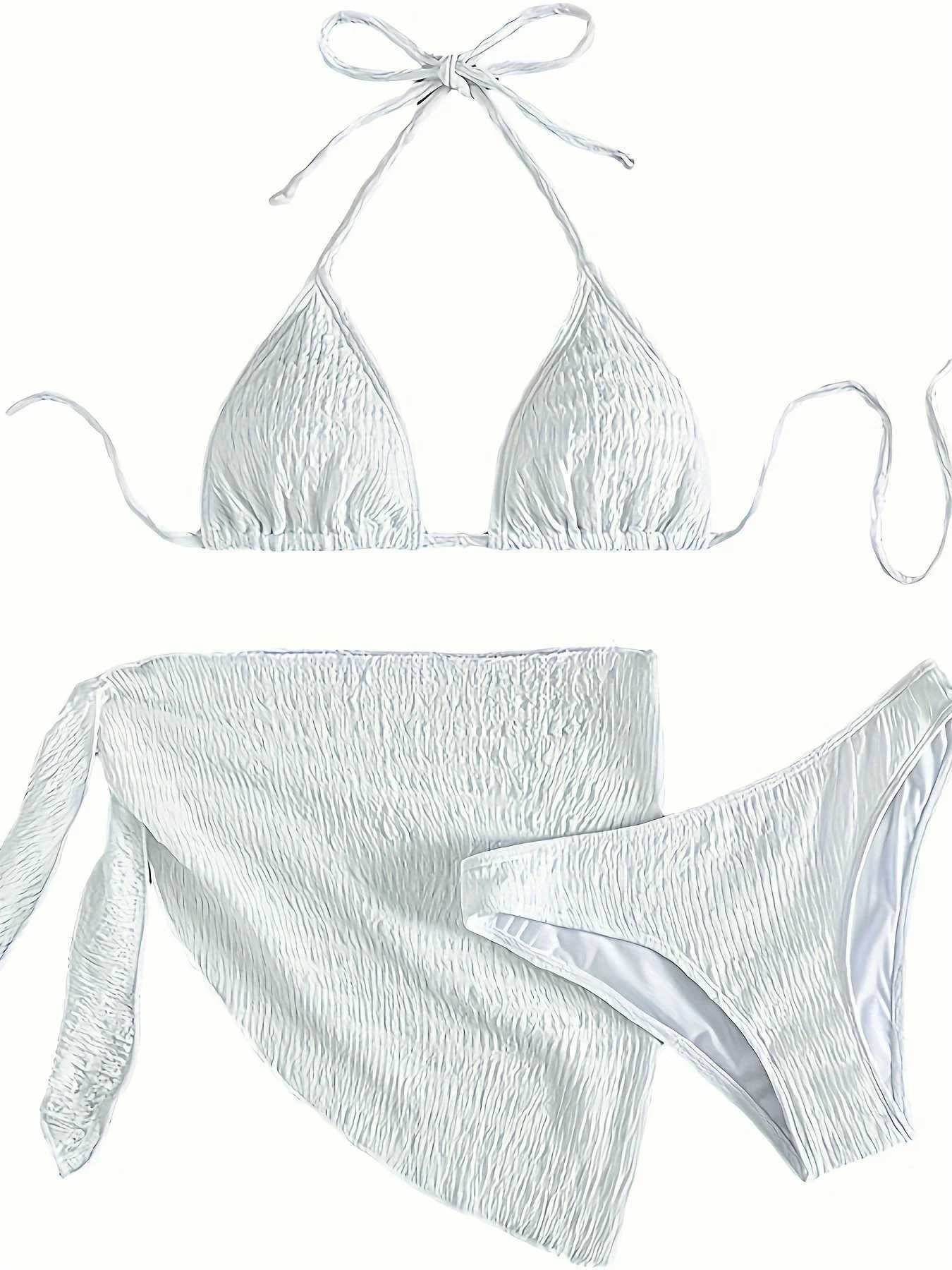 European and American Sexy Split Solid Color Bikini Womens Swimsuit Three-Piece SetXJ241223