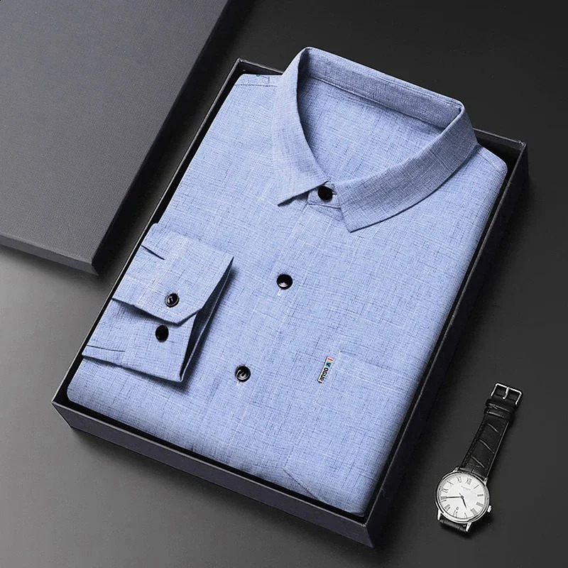 Mens Business Casual Long Sleeved Printed Shirt with Wrinkle Resistance No Ironing Comfortable All Season Versatile Top 241223