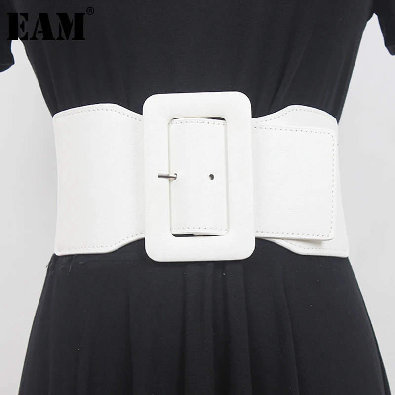 Pu Leather White Irregular Elastic Wide Belt Personality Women Fashion All-match Spring Autumn 1DE7735 241220