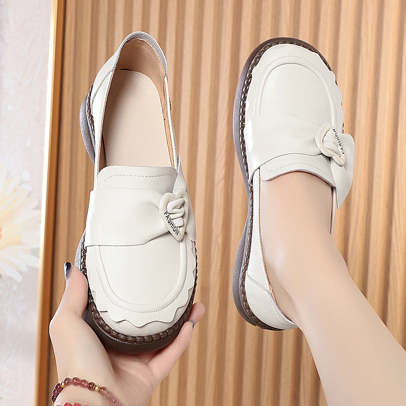 AIYUQI Loafers Women Spring Large Size Women's Wedge Shoes Mom Genuine Leather Shoes Women
