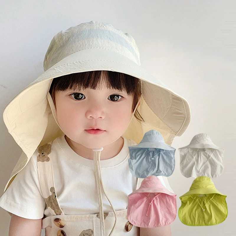 Caps Hats Summer Baby Sun Hat with Neck Flap UV Protection Quick Dry Large Brim Beach Hat Childrens Bucket Hat H241223