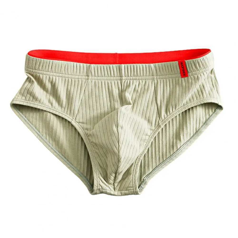 Mens mid waist elastic soft breathable anti-corrosion U-shaped conveyor striped solid color casual mens underwear W241223