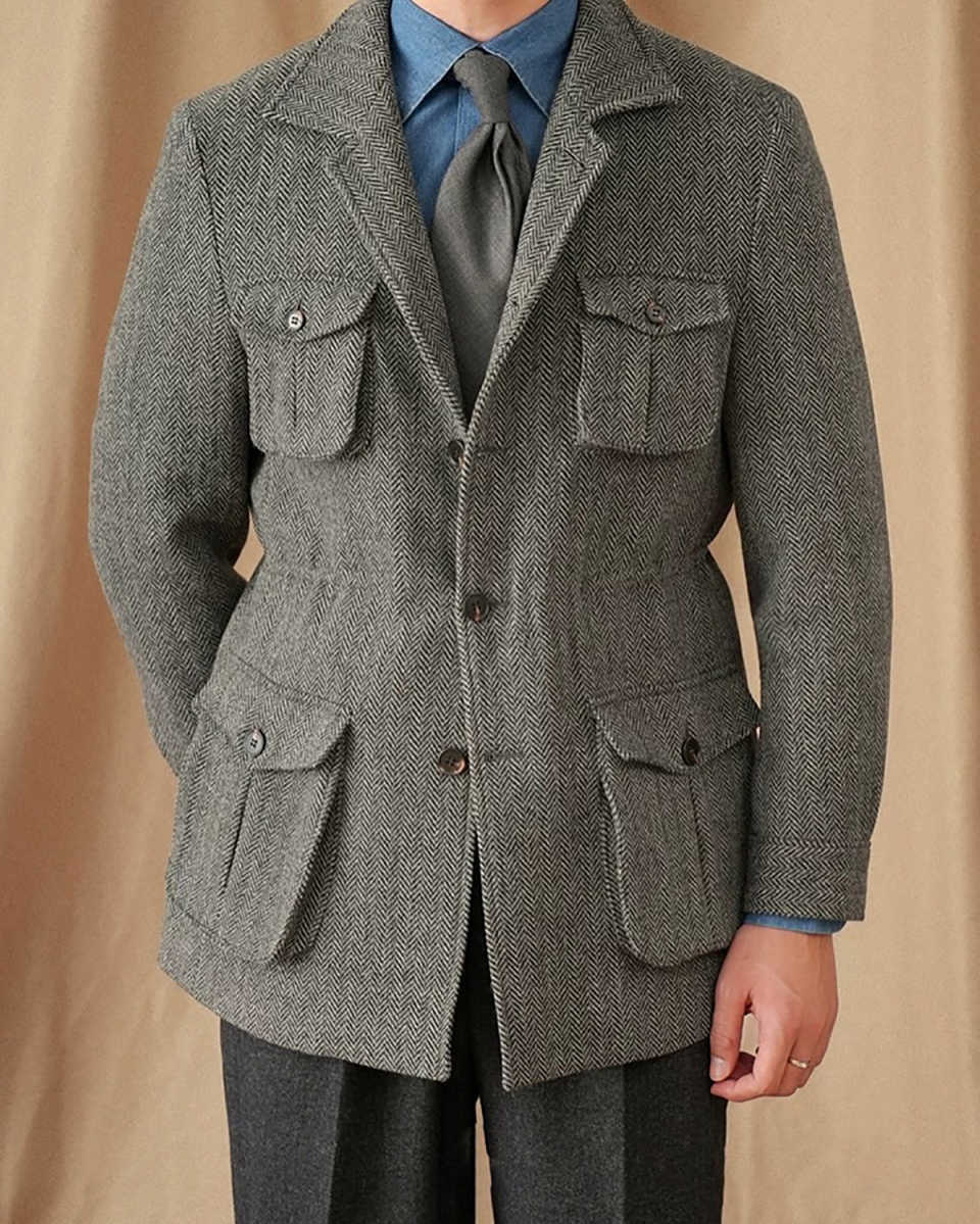 Vintage Wedding Tuxedos Herringbone Wool Blends 1 Piece Set Coat Notched Lapel Men Suits Single Breasted Groom Wear Party Event Customized