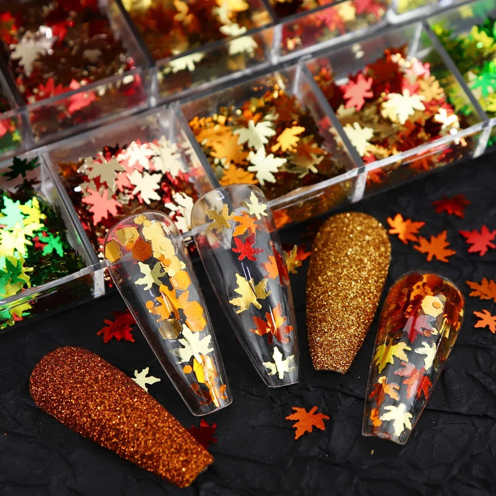 Autumn Maple Leafs Nail Art Glitter Flakes Shiny Fall Leaf Sequins Manicure Decoration Nails Supplies Charms DIY Accessories 241223