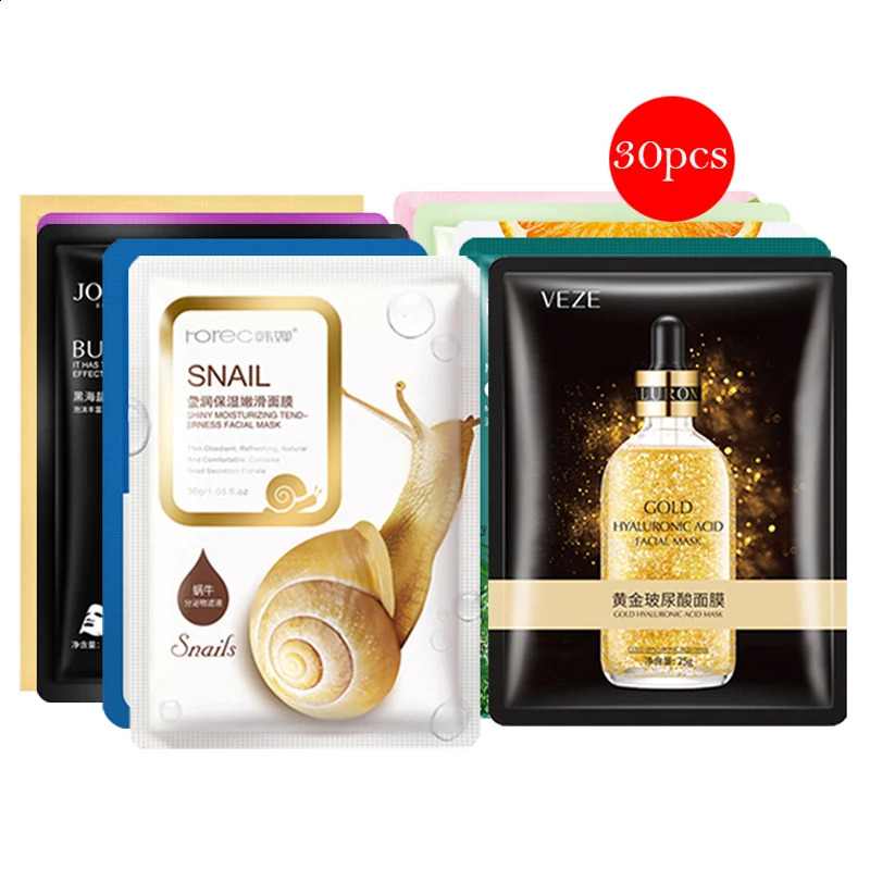 30pcs BIOAQUA skincare Face Masks Women Face skin care Sheet Mask Moisturizing Anti- Hydrating Snail Korean Facial Mask 241223
