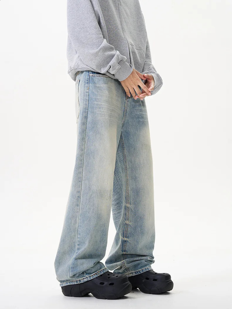 American Washed Cat Whiskers Jeans Mens and Womens Gradient Color Loose Pocket Tie-Dye Couple Pants 241223