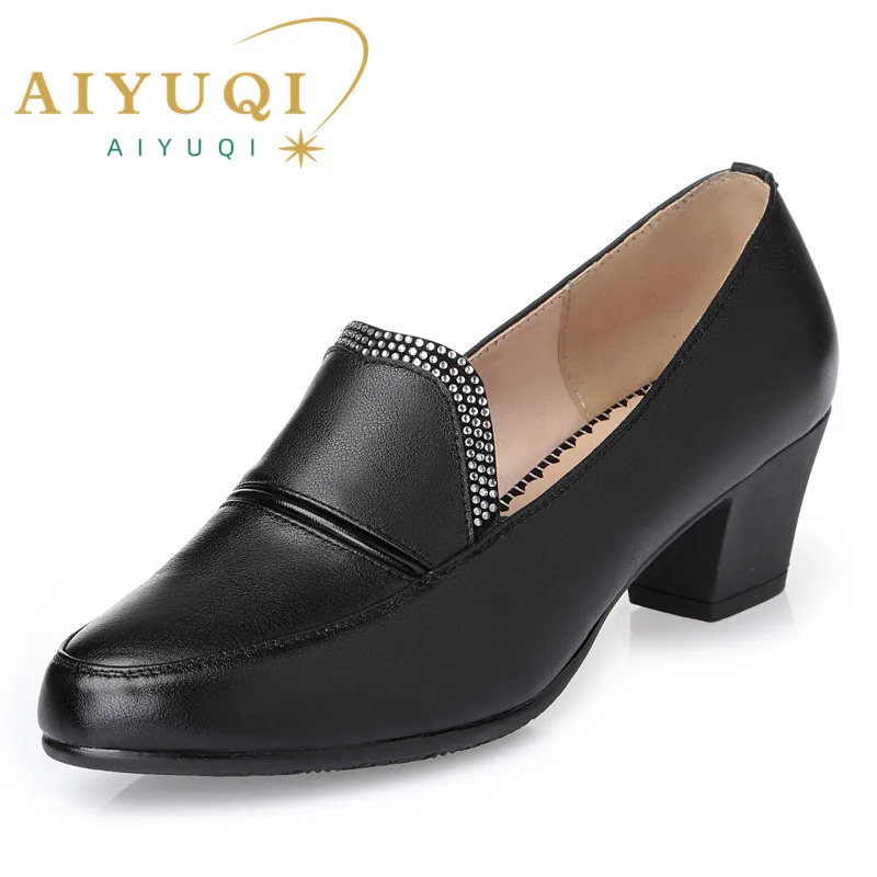 AIYUQI Genuine Leather Woman Shoes Spring Fashon Shoes Soft Office Shoes Sapato Feminino Casual Sapatos Square Heel Fashion