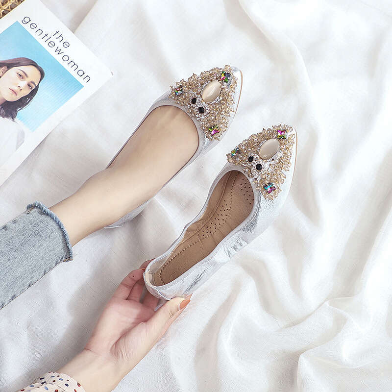 Single Shoe 2021 New Summer Light Mouth Versatile And Autumn Women's Shoes, Spring Soft Sole Pointed Flat Bottomed Scoop Shoes