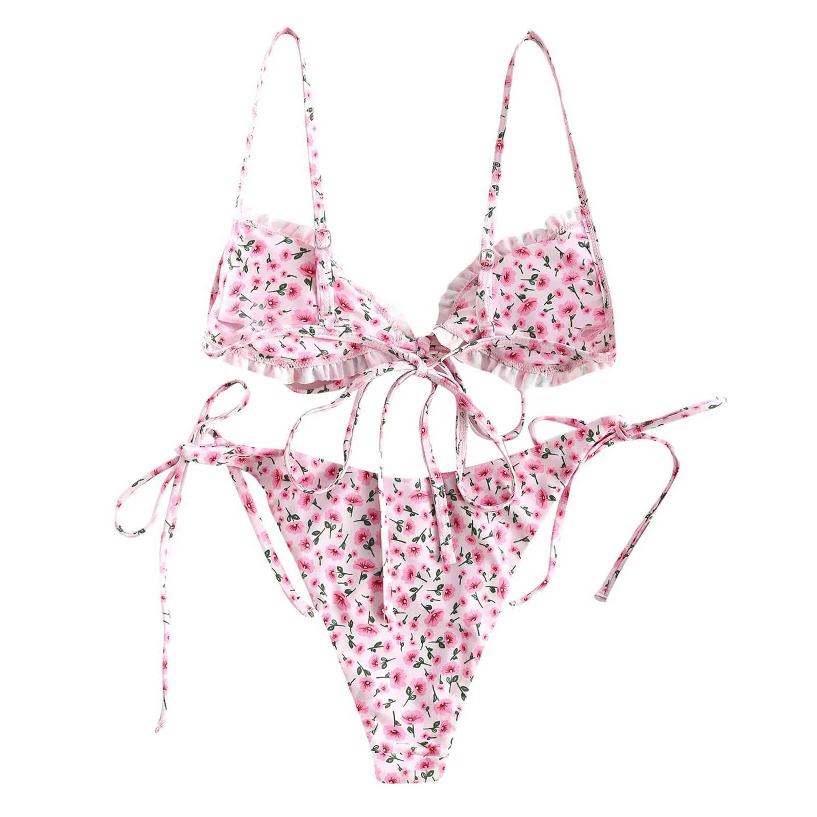 Sexy Floral Micro Bikini Set Swimwear Bandeau Women Brazilian Swimsuit Bikini Push-Up Swimwears Tankinis Set XJ241223