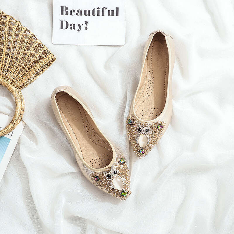 Single Shoe 2021 New Summer Light Mouth Versatile And Autumn Women's Shoes, Spring Soft Sole Pointed Flat Bottomed Scoop Shoes