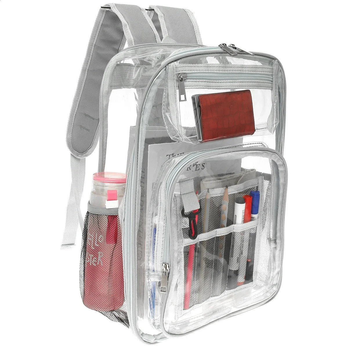 Fashion Clear Backpack Large Capacity School Bag with Multiple Pockets Heavy Duty PVC Transparent Travel Bag Comfortable Outdoor 241223
