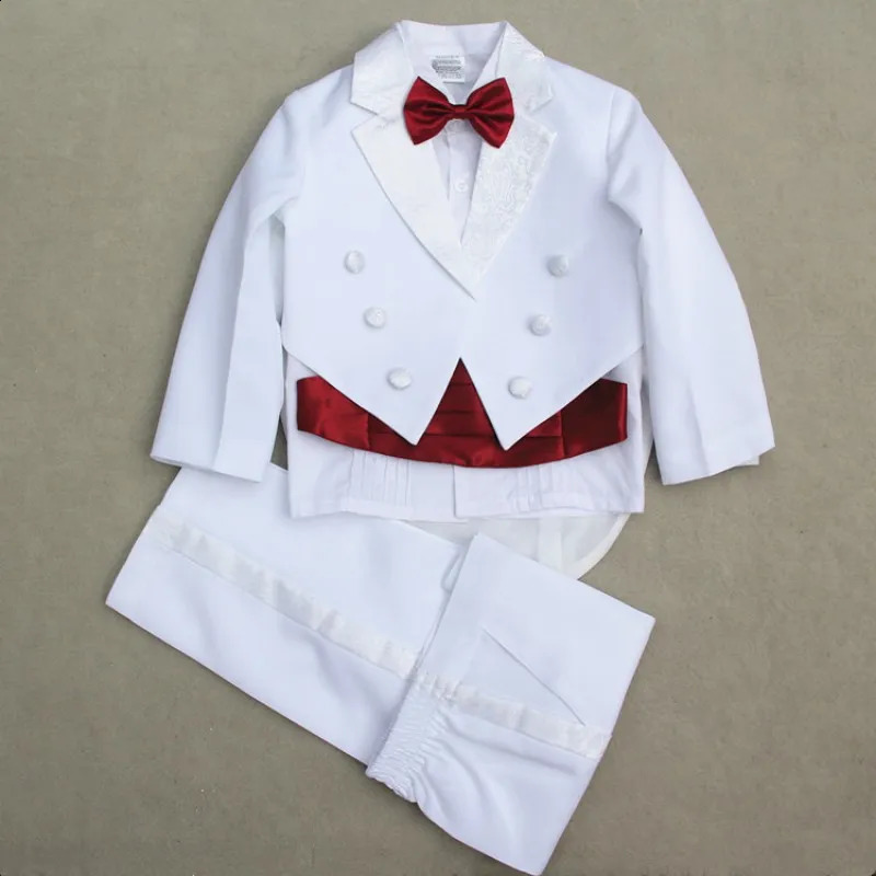 High Quality Children White Formal Blazer Boys Prom Wedding Suits Kids Tuxedo Suits 5pcs Leisure Party Clothes Sets 241223