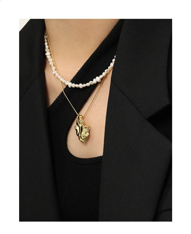 925 sterling silver 18k gold plated Round Snake Chain irregular pendant necklace 241220