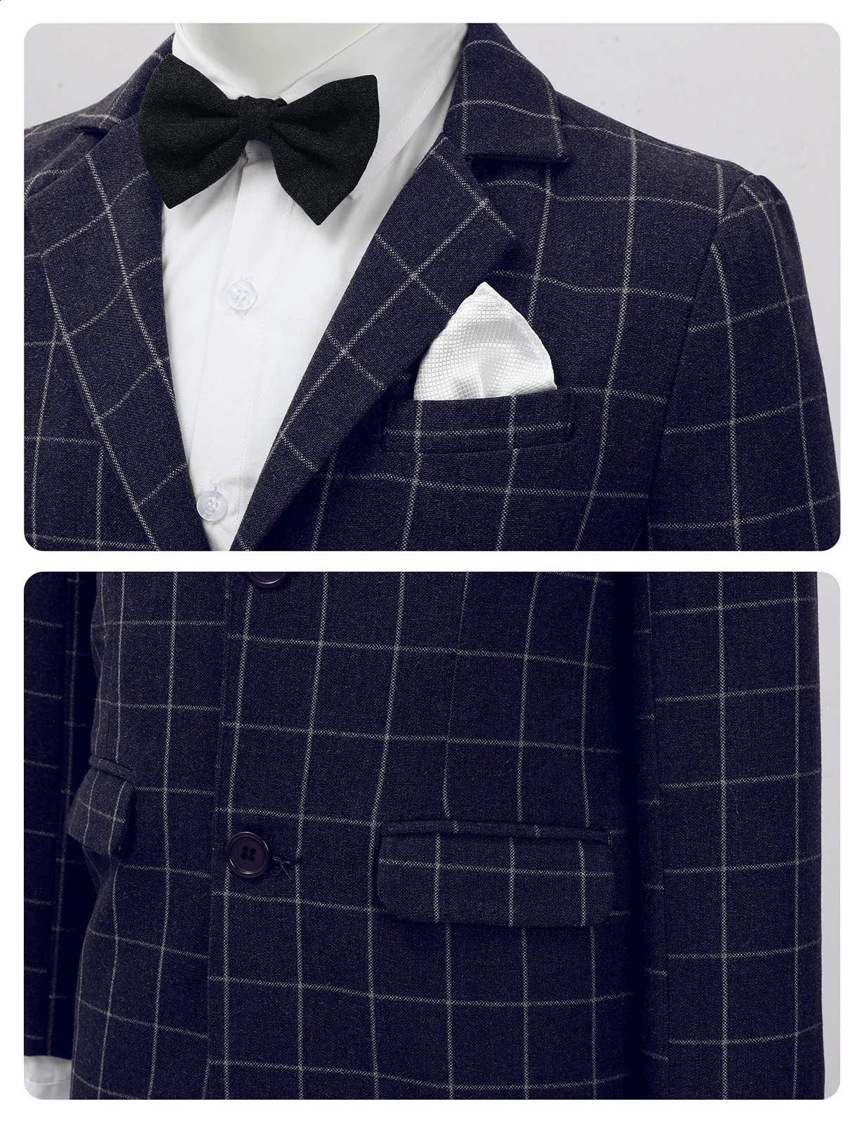 Suit for Kids Boys Wedding Plaid Teenager Formal Easter Tuxedo Bowtie Children Blazer Flower Party Performance Costume 3PCS 241223