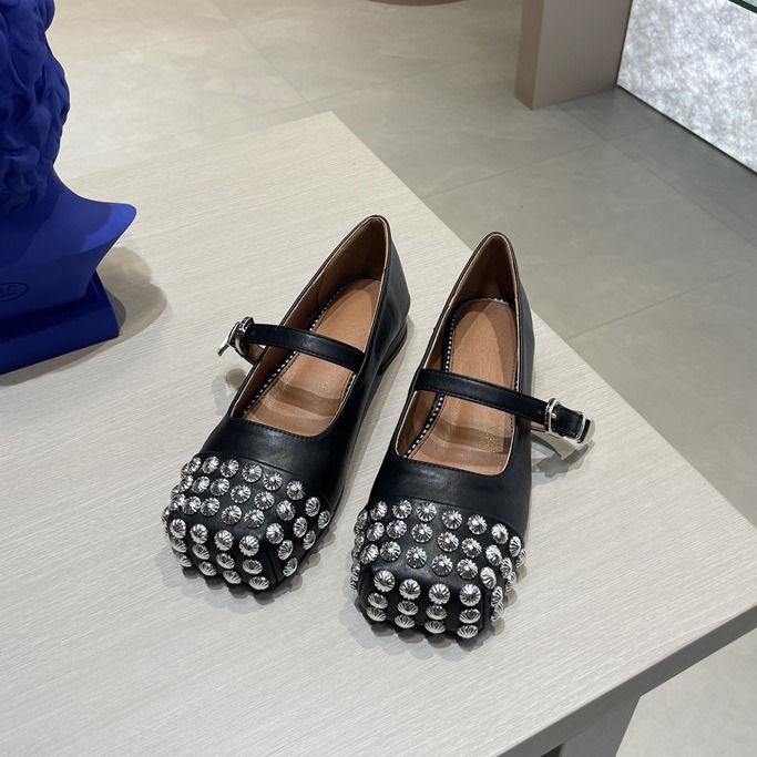 Sheepskin Edition~Niche Square Head Rivet Ballet For Women 2024 New Fashionable And Personalized Mary Jane Single Shoes