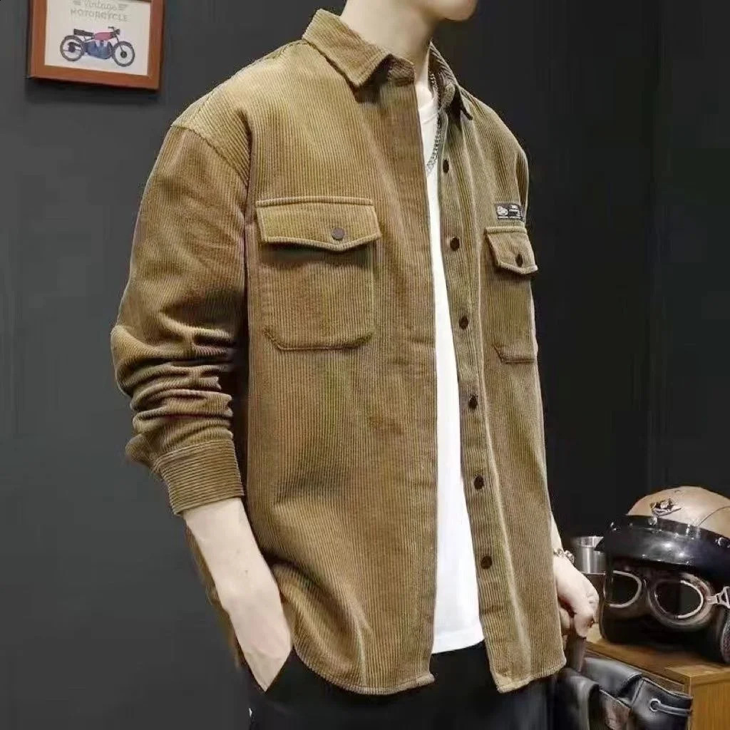 Thickened Corduroy Jacket with Casual Turtle Neck for Men in Spring and Autumn 241223