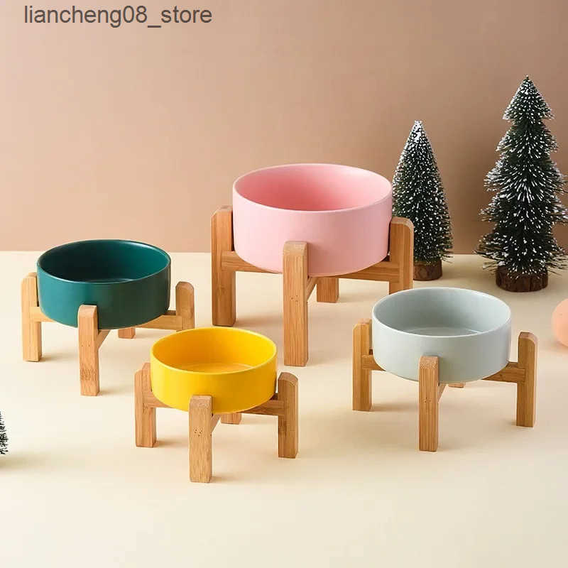 Dog Bowls Dishes 1800ml Big Dogs Double Ceramic Elevated Pet Food Water Feeders Small Medium Large Dog with Wooden Stand L240910
