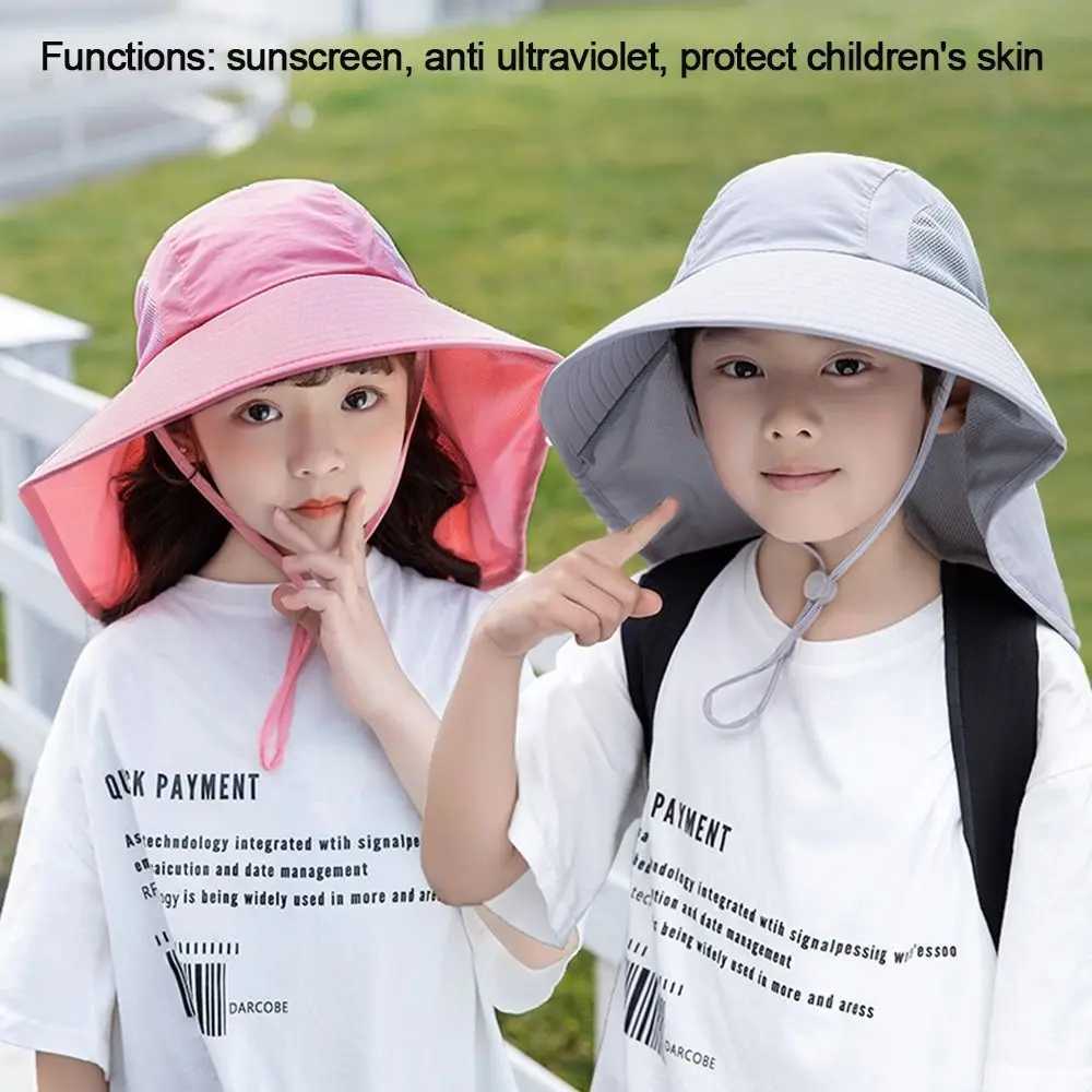 Caps Hats Childrens summer bucket hat UV protection outdoor beach sun hat boys and girls flip adjustable wide eaves hat H241223