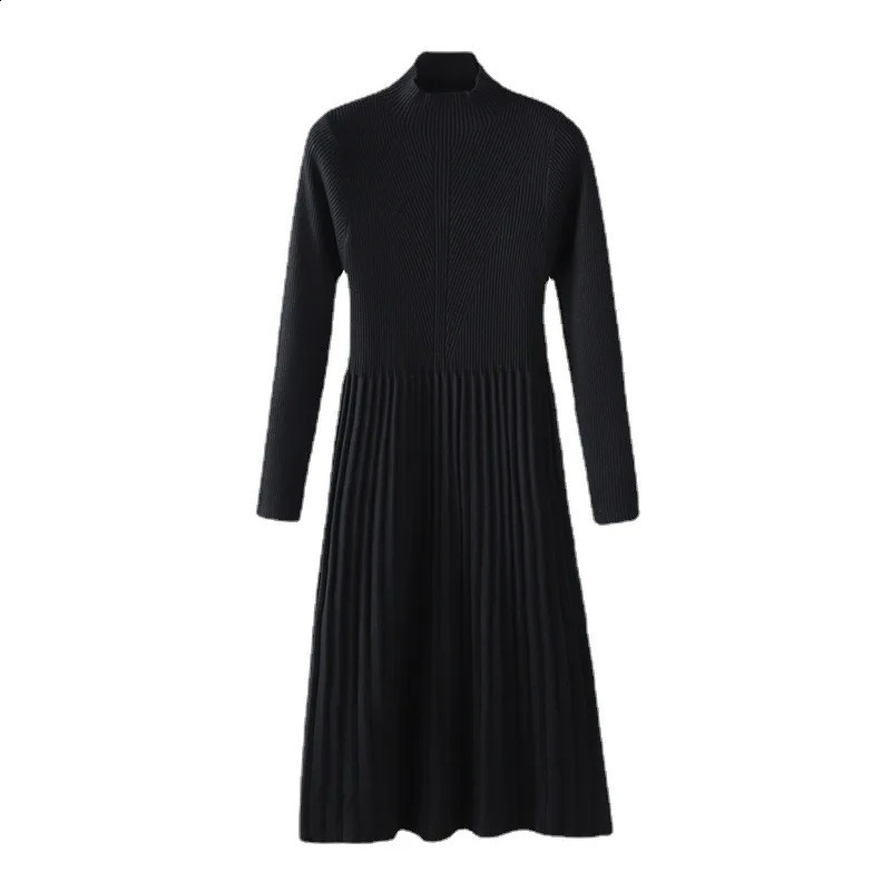 HLBCBG Elegant OL Turtleneck Slim Long Sweater Dress Women Thick Knit Autumn Winter Female Aline Basic Casual 241218