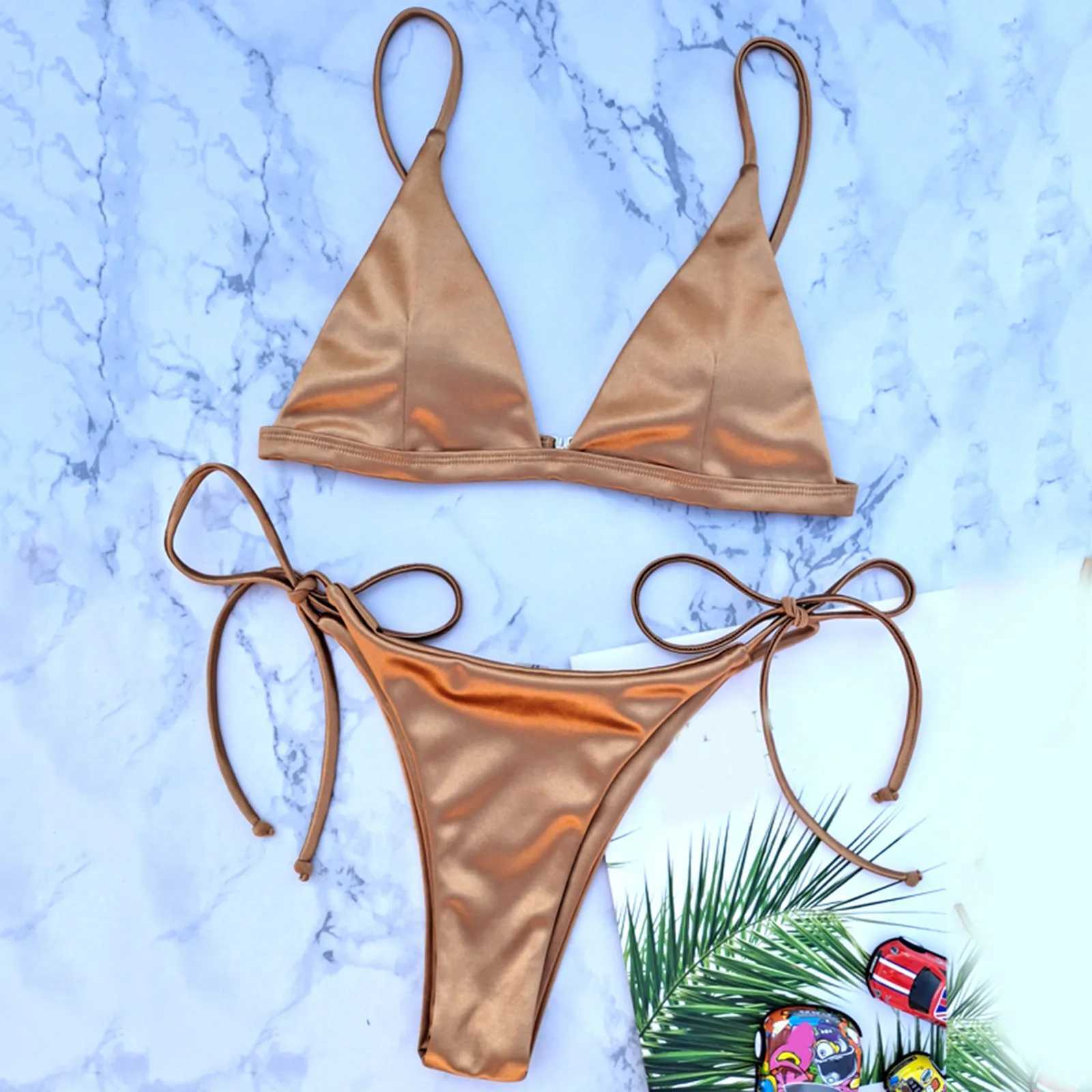 Sexy Women 2024 Bikini Set Push Up Bandage Swimsuit Solid Color Tankini Beachwear Hot Girl Thin Strap Swimwear XJ241223