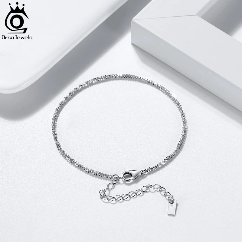 ORSA JEWELS 925 Sterling Silver Bracelet 1.8mm Dainty for Women Men Starlight Chain Bracelets on Hand Simple Jewelry SB111 241214