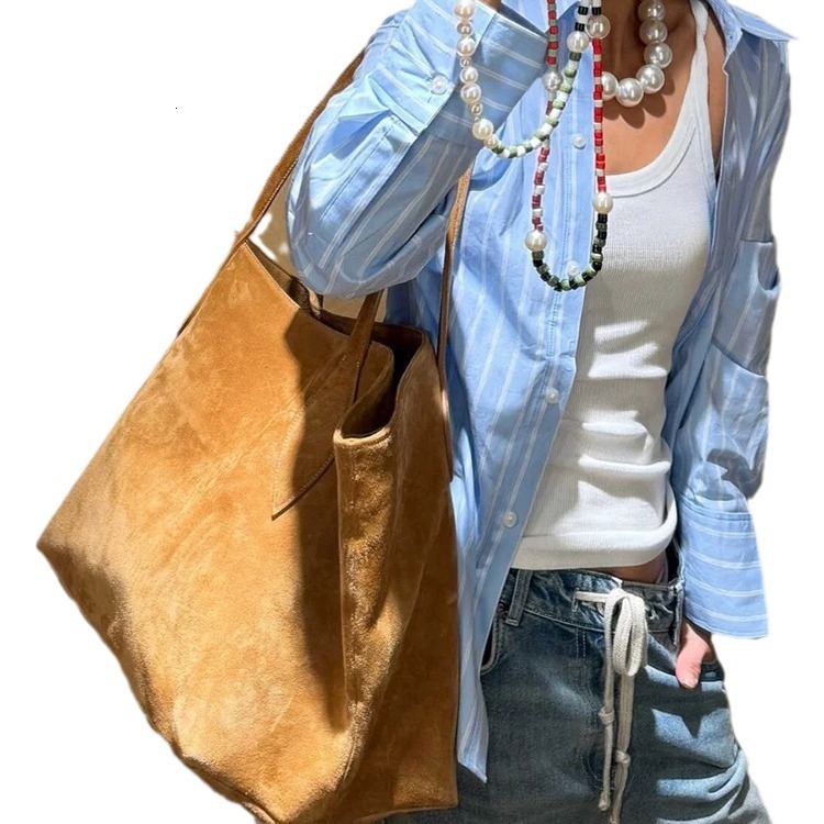 New High Quality Top Layer Cowhide Frosted Suede Single Shoulder With Bucket Shape,Simple And Versatile Women's Bag