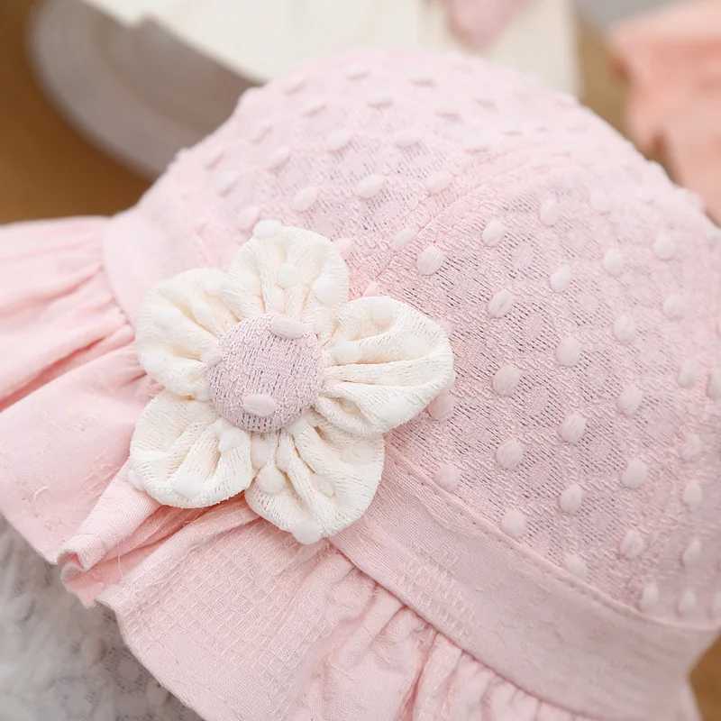 Caps Hats Lace Ruffle Baby Bucket Flower Princess Sunset Fishermans Hat Summer Thin Cotton Newborn UV Protective Sun Hat 3-18M H241223
