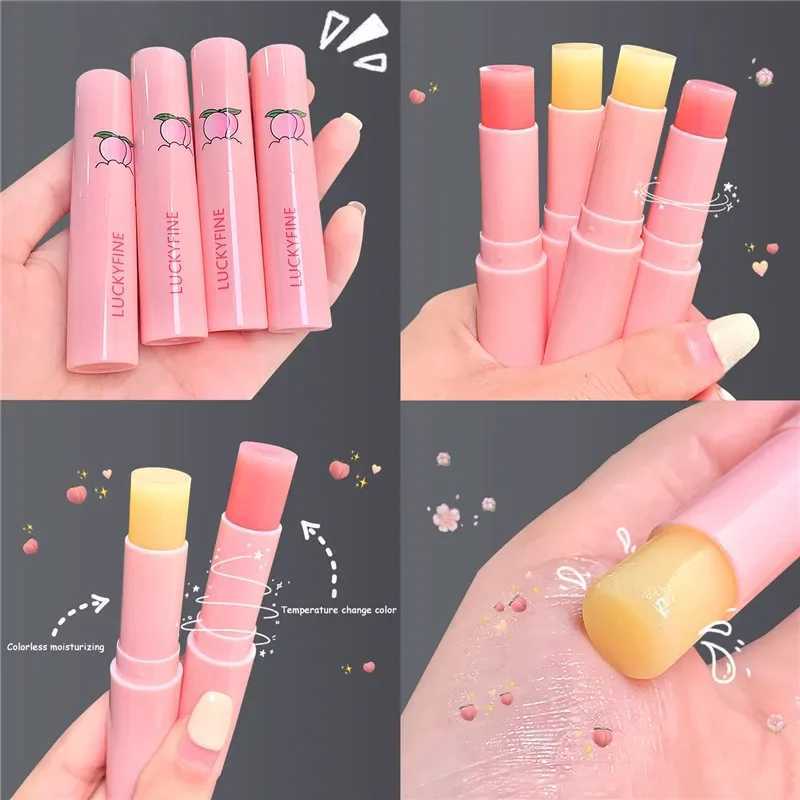 1PC Natural Peach Lip Balm Long-lasting Moisturizing Lipstick Temperature Change Color Lipstick Anti-drying Hydration Lip CareXJ241223