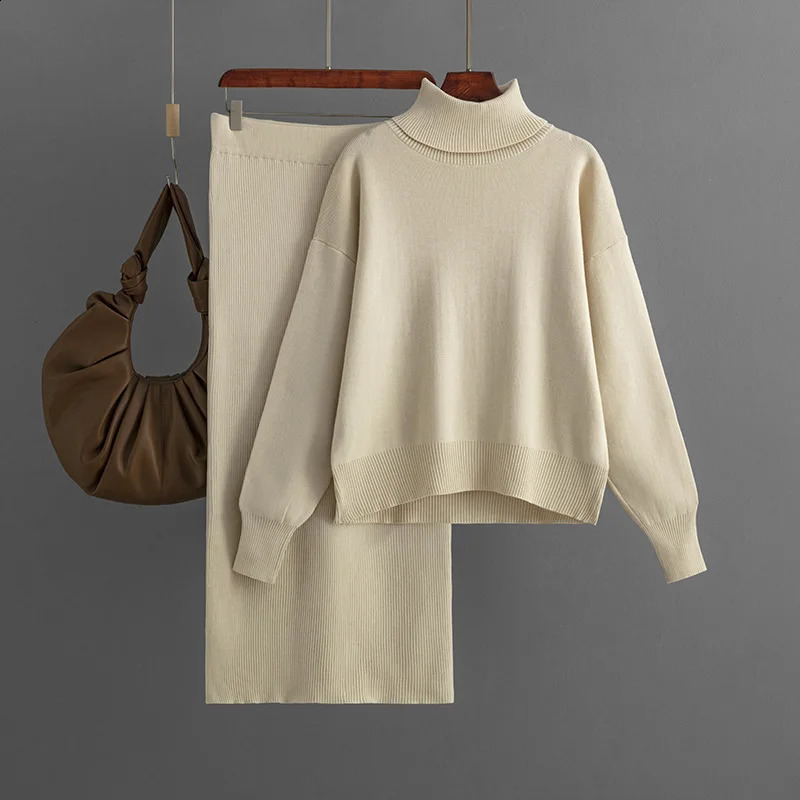 Winter Clothes Women Knitted Skirt Suit Fashion Casual Loose Sweater Long Skirts Women 2 Piece Sets Elegant Outifits Autumn 241220