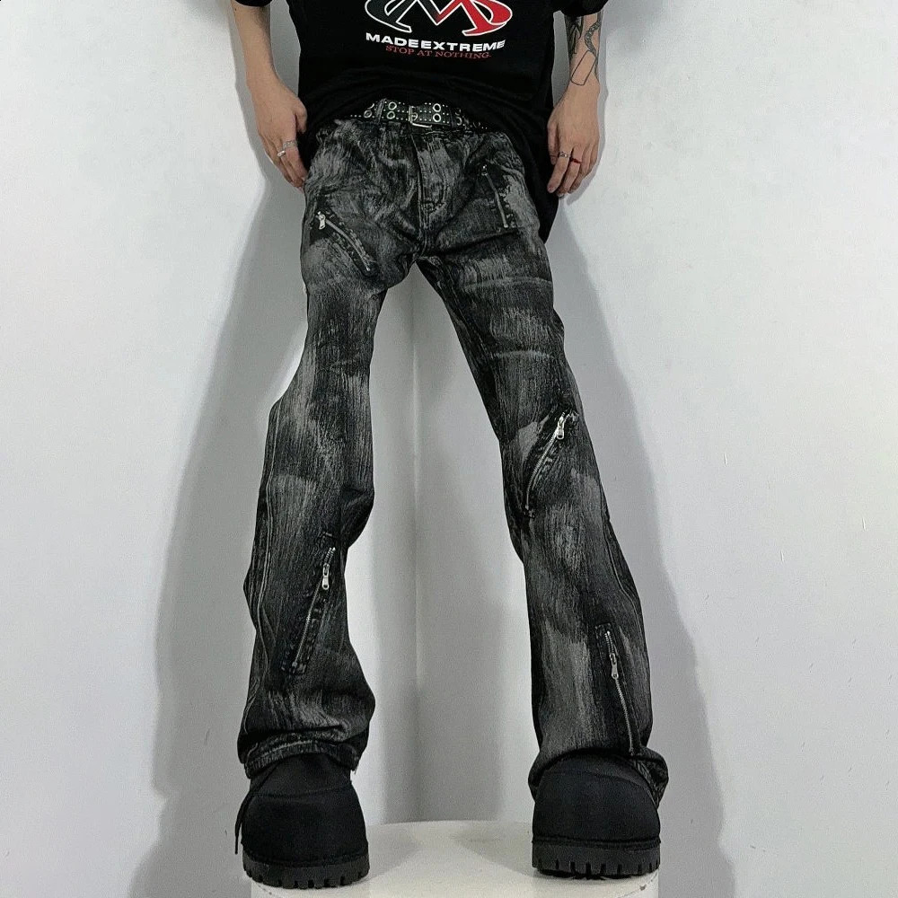 Mens Jeans Y2k Multi-Zipper Decoration Washed Casual Pants Streetwear American Fashion Campus Performance Pants MenS Clothing 241223