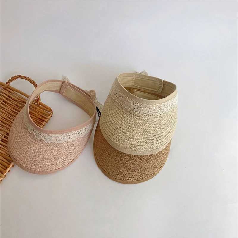 Caps Hats Lace Bow Baby Straw Hat Summer Sunscreen Sunshade Hat Suitable for Preschool Girls South Korea Kuan Brim Childrens Beach Sunshade Hat H24122