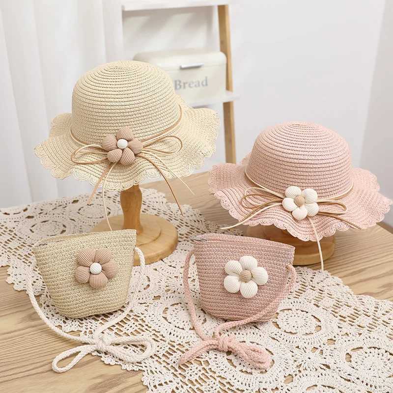 Caps Hats Childrens girls flower summer hat fashion childrens sunscreen hat grass hat beach baby accessories 2-8 years old children H241223