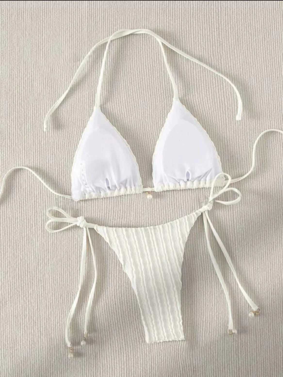 sexy milky ribbed halter micro mini bikini sets two pieces tie women thong swimsuit female bathing suit swimwear biquiniXJ241223