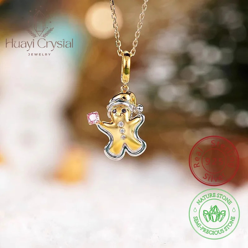 925 Sterling necklace gingerbread man necklace color coded cute soft cute exquisite versatile gift women 241220