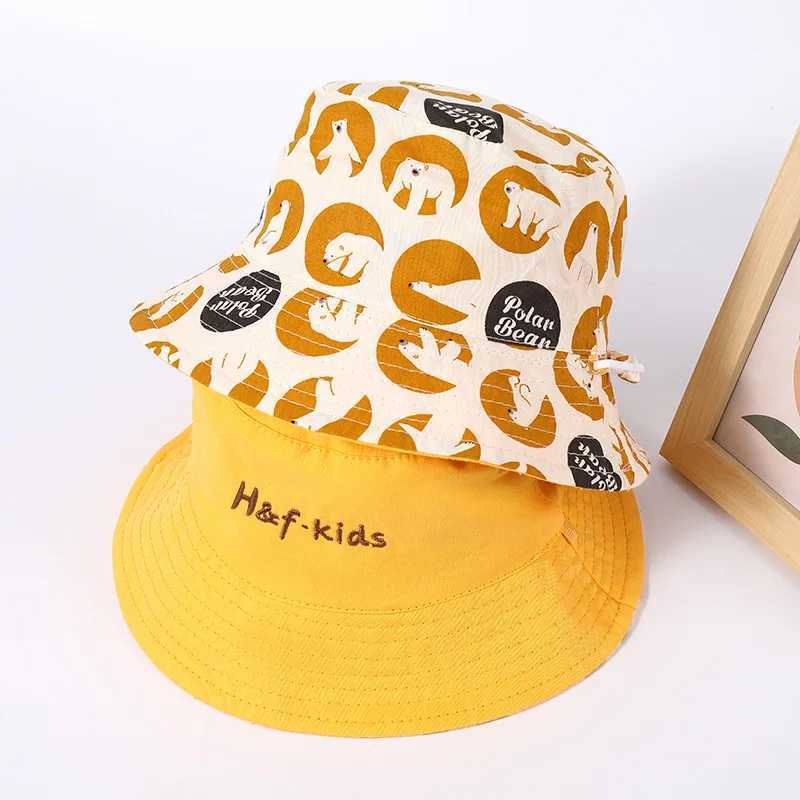 Caps Hats Double sided baby bucket hat with cute embroidered letters for children boys and girls fishermans Panama summer outdoor childrens sun H24122