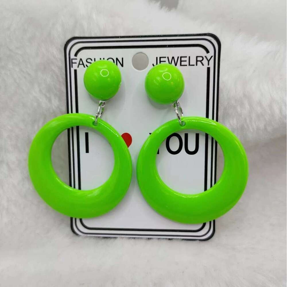 Small round plastic fluorescent earrings, party exaggerations, fashionable clothing, trendy