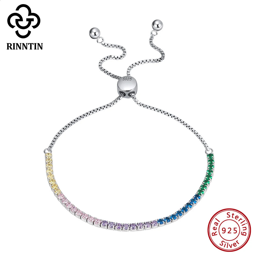 Rinntin Shiny Colorful Adjustable Tennis Bracelets for Women Girls Clear Cubic Zircon Chain Bracelet Fashion Hand Jewelry SB42 241214