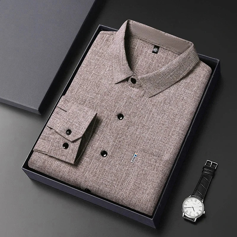 Mens Business Casual Long Sleeved Printed Shirt with Wrinkle Resistance No Ironing Comfortable All Season Versatile Top 241223