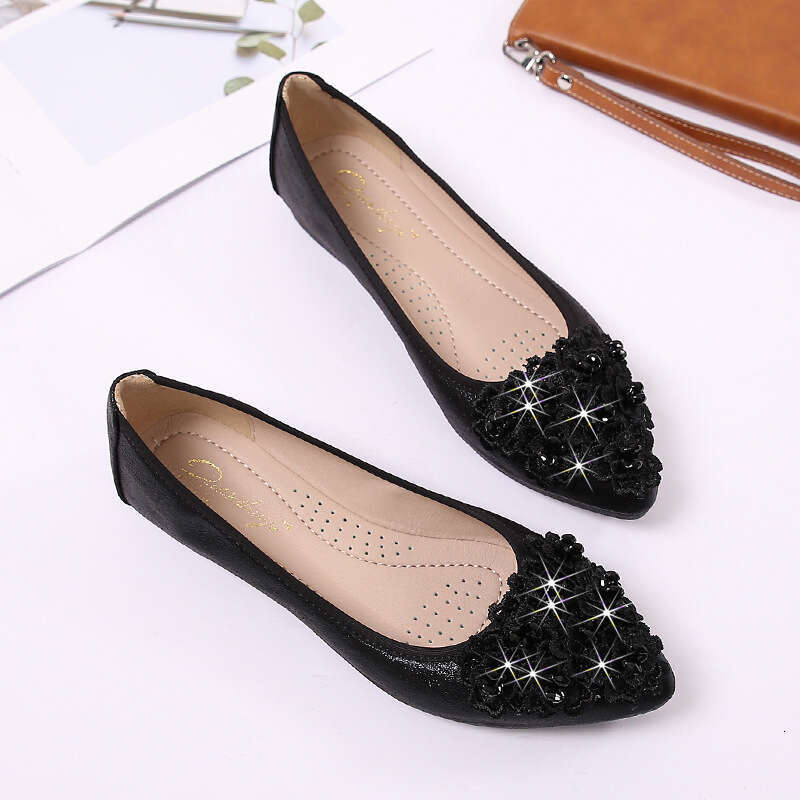 2021 Summer Shallow Mouth Single Versatile Evening Breeze Gentle Flat Bean Large Women's Shoes 41-43