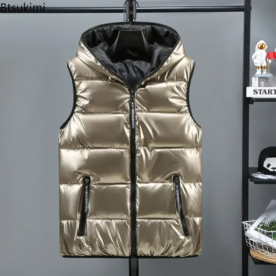 New Men's Down Cotton Vest Coats Fashion Glossy Waterproof Warm Waistcoat Couple Outdoor Windbreak Parkas Vests Male Big Size6xl