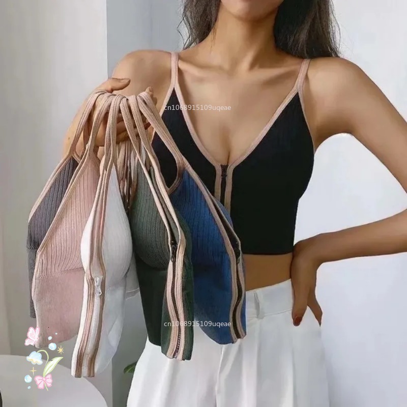 Seamless Bra Women's Tube Front Zipper Sexy Crop Tops Beauty Back V-neck Camisoles Push Up Gerie Sports Tank Top
