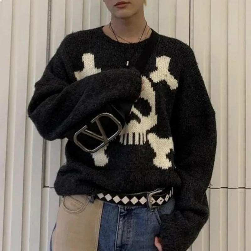 Gothic Sweater Skull Graphic Knitwear Hip Hop Punk Mens Pullover Retro Vintage Long Sleeve Womens Top Oversize Y2K Clothes 90s 241220