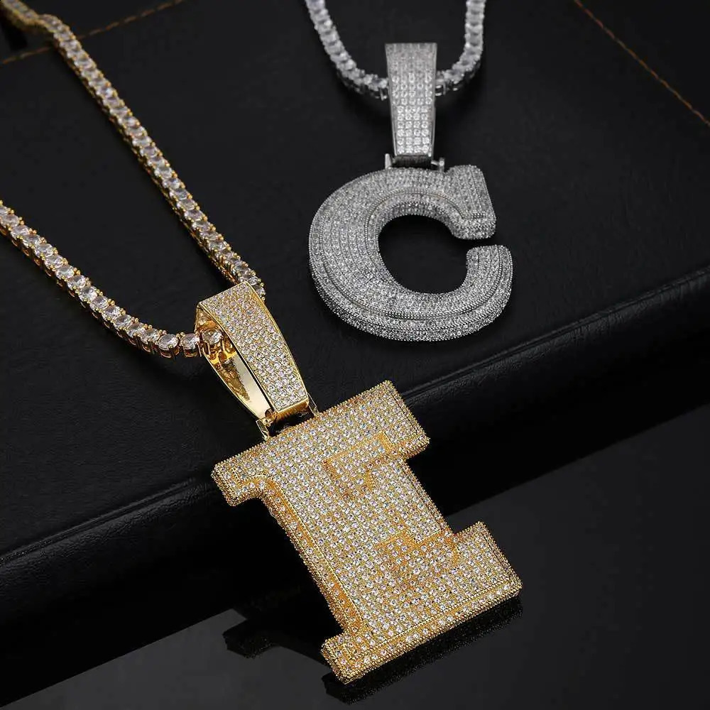 Hiphop 3A Zircon Custom Name Letter Pendant Necklace for Men Punk Jewelry 18k Gold Plated 26 Alphabet Necklace Custom Party Gift 241220