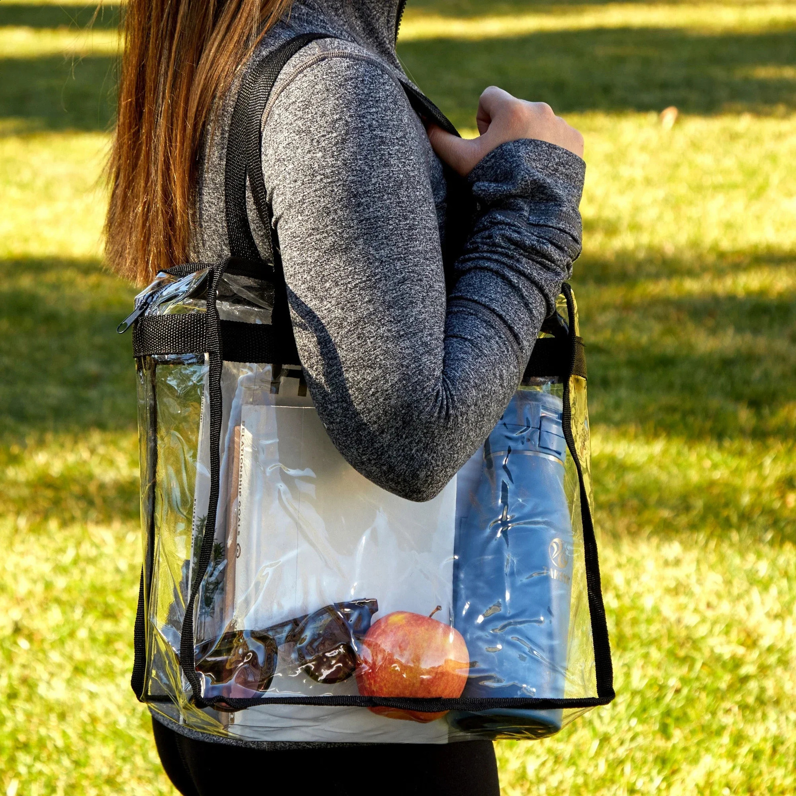 2Pcs Clear Tote Bags with Zipper Large Capacity Transparent Shoulder Bag Multipurpose Transparent for Work School Gym 241223