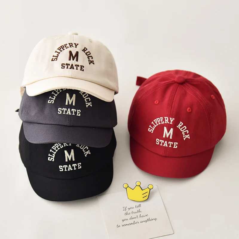 Caps Hats Korean letter embroidered baby hat summer toddler boys and girls cotton baseball cap solid color childrens adjustable foot cap H241223