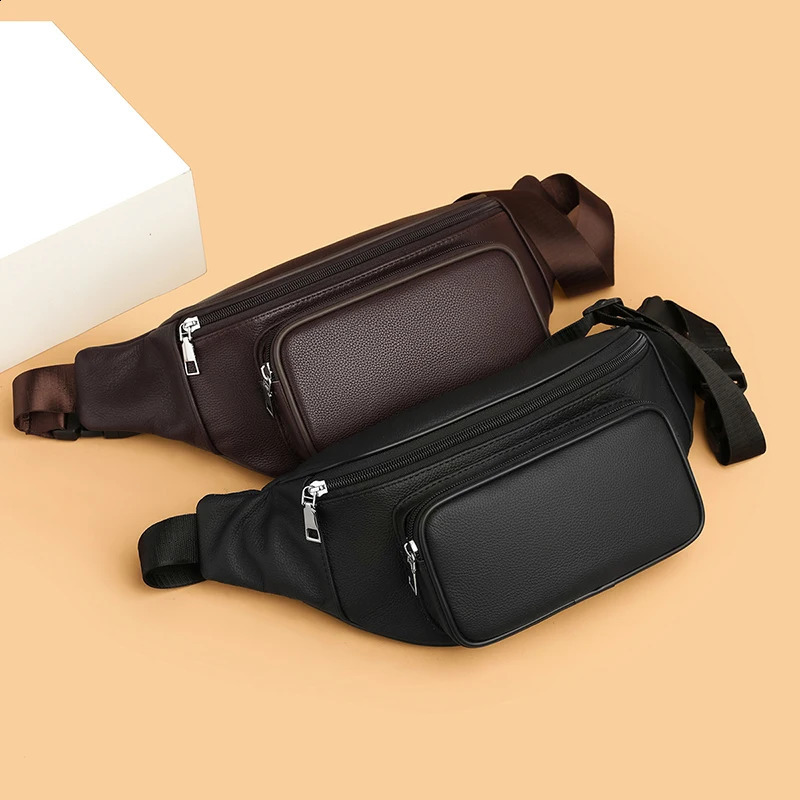 100% Genuine Leather Mens Waist Bag Mini Travel Fanny Chest Pack Cowhide Belt Bag Male Small Waist Bag For Phone Pouch 241223