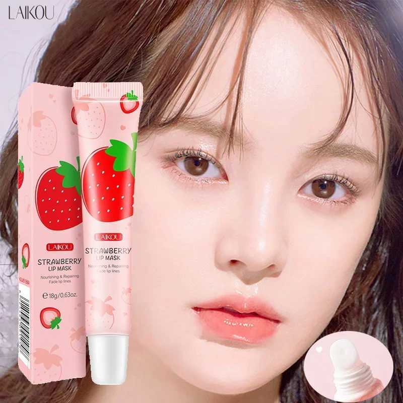 LAIKOU Strawberry lipstick Sleep facial mask Moisturizing Lip Gloss Bleaching Cream Nourishing Lip Care 18gW241223