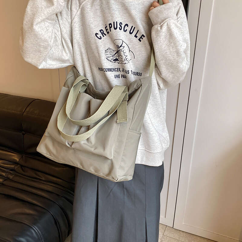 Foreign Trade Women's New Fashionable Commuting Shoulder Large Capacity Student Book Japanese And Korean Double Canvas Crossbody Bag